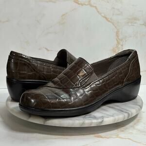 Clarks Bendables Brown‎ Croc Embossed Loafers Comfort Slip-On Size 9.5M